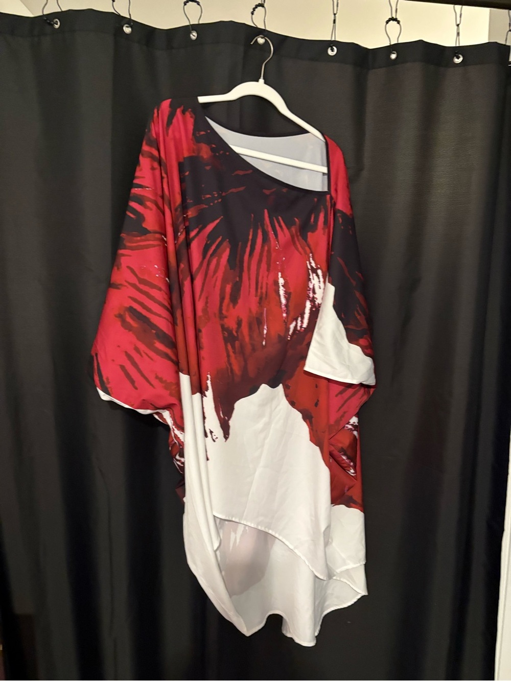 Red and White Abstract Print Draped Women's Tunic